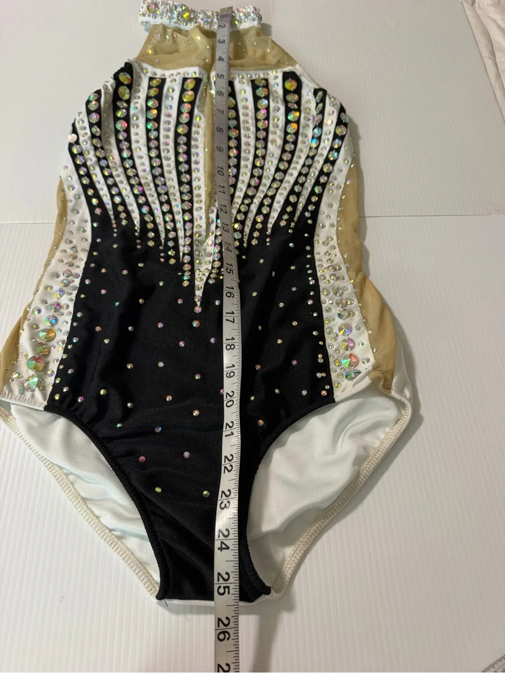 Glamour solo dance costume black white embellished rhinestone leotard MA adult